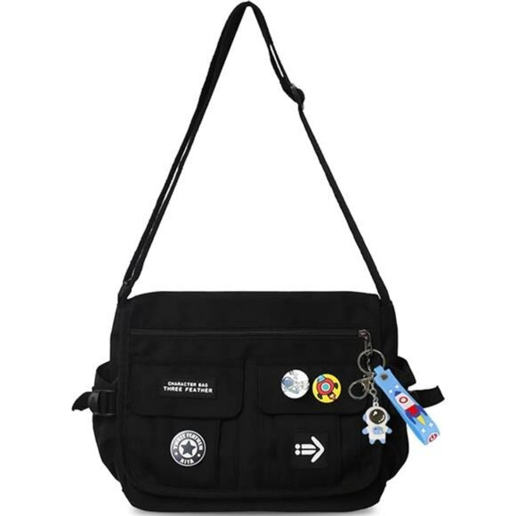 Black crossbody messenger bag waterproof nylon shoulder handbag travel purse - Picture 7 of 7